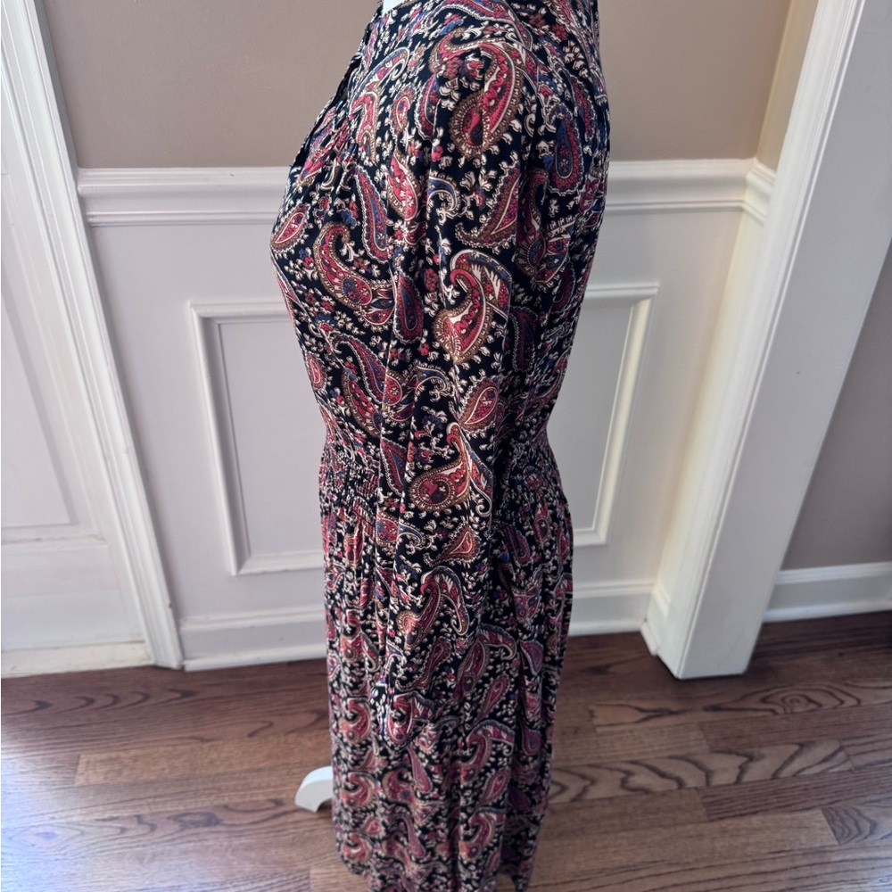 Vintage Taurus II Paisley Midi Dress‎ Smocked Waist ILGWU Union Made Size 6 - Picture 9 of 16